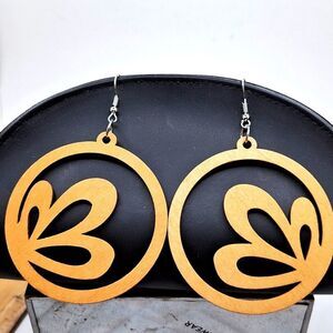 Round wood carved earrings boho jewelry design